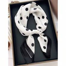 1pc Casual Polka Dot Print 70cm Square Scarf New Spring/Autumn Bandana For Women Versatile Waist Belt Headband Headwrap Fashion Neckerchief - 白色 - 查看 3