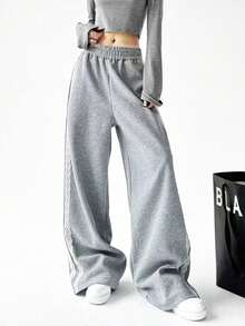 Women's Side Stripe Casual Fashion Sports Outdoor Drawstring Straight-Leg Sweatpants Graduation,Back To School Outfits,Graduation,Teacher Outfits For Women,Back To School - Grey - View 5