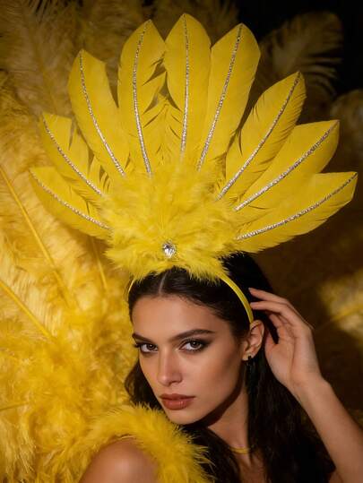 Diademas con plumas de colores de carnaval para accesorios de ropa de fiesta de mujeres, diademas con plumas para reuniones europeas y estadounidenses, cinco colores a elegir, disfraces llamativos para desfiles de carnaval y accesorios llamativos para reuniones de fiestas.