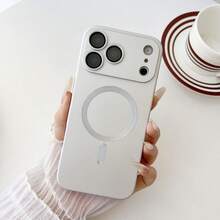 1pc Silver Magnetic Matte Spray Metal Paint Skin Feel Lens Film Liquid Silicone Magnetic Wireless Charging Anti-Fingerprint Full-Body Shockproof Phone Case Compatible With Apple 17Pro/17ProMax/Air/17/16Pro/16ProMax/16Plus/16/16E/SE4/15Pro/15ProMax/15Plus/15/14Pro/14ProMax/14Plus/14/13Pro/13ProMax/13/12Pro/12ProMax/12/11ProMax/11/11Pro - Silver - View 8