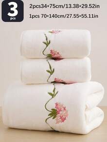 3/2/1件珊瑚绒刺绣玫瑰毛巾套装，浴室毛巾/浴巾，田园浪漫风格花卉图案，吸水性强，柔软蕾丝洗脸巾或浴巾，温馨家居浴室装饰，送给爱人的礼物，适用于浴室、酒店、健身房、旅行、礼品、沙龙、运动、户外、海滩、学校、返校季、旅行配件、家居必备、毛巾、护肤 - 白色 - 查看 17