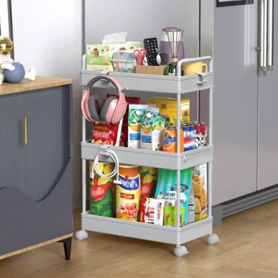 SOLEJAZZ - Carrito de almacenamiento rodante organizador móvil de 3 niveles estante de pie para baño estantería organizador para cocina baño lavadero gris - Gris - Ver 1