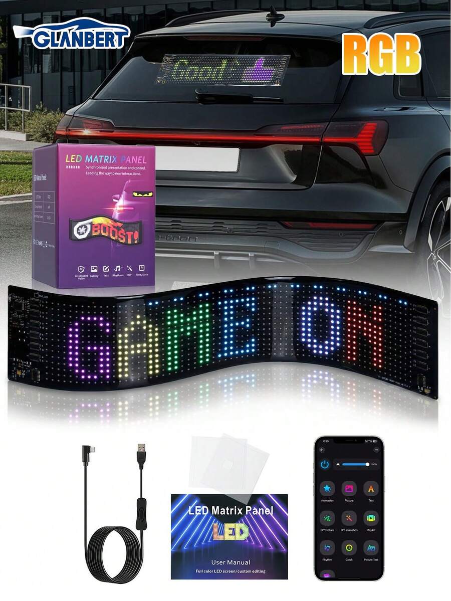 GLANBERT Nuevo panel de luz suave LED con control de voz por IA para automóvil, lámpara de ojo de demonio ultradelgada y dinámica, control por aplicación móvil, luz de decoración personalizada universal para ventana de camión