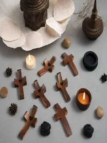 1-Piece Walnut Wooden Cross, Hand-Carved Thumb-Sized Pocket Cross With Smooth Finish For Prayer, Meditation, Gift-Giving, Home Altar, Church Events, Easter, Christmas, Wedding, Baptism - Meaningful Keepsake For Christians, Religious Collectors, Woodcraft Enthusiasts & Spiritual Seekers - 棕色 - 查看 12
