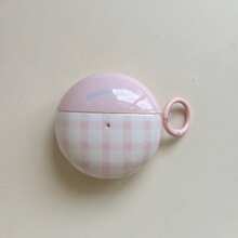 极简粉色格子耳机套，带挂绳，兼容华为Freebuds 7i、Freebuds 2、Freebuds SE3、Freebuds 5i、Pro 3耳机，可爱韩版风格 - 粉色 - 查看 9