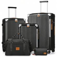 Joyway 5 Piece Luggage Set With Cup Holder, Expandable 25% Capacity, Includes Handbag, Anti Slip Wheels, Hook, Smart Carry On Suitcase For Men And Women Lock YKK Zippers Perfect For Business Trips, Back To School Season, Vacations Or Weekend Getaways - màu đen - Xem 1