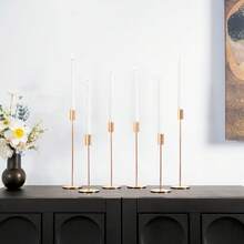 6 قطع/3 حاملات شموع بسيطة، مطلية بالذهب بعملية الطلاء الكهربائي، مناسبة للأعراس والحفلات والمنزل وديكور وسط الطاولة - متعدد الألوان - مشاهدة 2