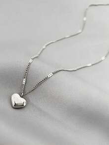 1pc Fashionable Stainless Steel Heart Charm Necklace For Women, Great For Daily Decoration - Gold - View 4