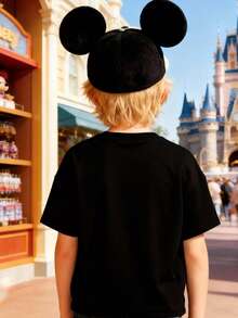 Disney Clothing, Boys' T-Shirt Featuring Stitch Alphabet Print. This Soft, Breathable Short-Sleeve Crew Neck Tee Is Perfect For Spring And Summer Wear, Ideal For Everyday Outfits, Vacation Leisure, Outdoor Adventures, School Life, And Shopping Trips. It Also Makes An Excellent Gift For Boys And Girls. Every Child Deserves One. - 黑色 - 查看 2