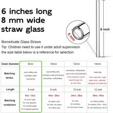 Conjunto de 8 canudos de vidro curtos (15 cm) com 2 escovas de limpeza – 8 mm de diâmetro externo. Perfeitos para copos pequenos, copos baixos e copos de uísque | Transparentes, reutilizáveis e próprios para lava-louças | Ideais para coquetéis, café, chá e smoothies | Ótima opção de presente para o Dia dos Namorados, festas e para usar em casa. - Claro - Ver 10