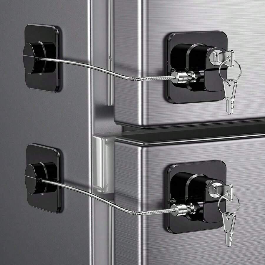 2pcs Fridge Door Lock, Child Lock Refrigerators, Kitchen Cabinets, Drawers, Fryers, Closets, - No Tools Or Drill Needed (Black Lock/White) - Multicolor - View 1