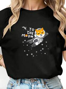 Funny Shiba-Inu T-Shirt With Cryptocurrency Reaching The Moon - 黑色 7 - 查看 2