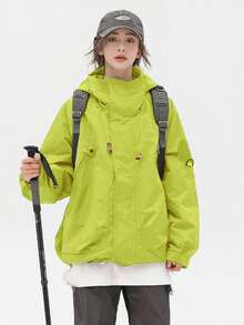 Women's Lightweight Loose Hooded Jacket, Long Sleeve Spring Outerwear - Lime Green - View 3