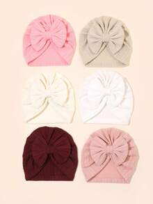 Set de 6 piezas de diademas con moño y gorros para bebé recién nacido, gorros de bebé, accesorios de temporada para bebés - Multicolor - Ver 9