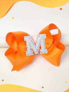 1pc 5 Inch 26 Letters A-Z Pearl Letters Personalized Back To School Ponytail Girl Hair Bow Teenagers Girl Hair Bows With Clips For Festivals Party School Girls Graduation Season Hairgrips For First Day Of School Classroom Girls Students,Teenagers Hair Accessories - 橘色 - 查看 15