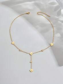 2pcs Lucky Clover Pendant Clavicle Necklace, Elegant Stainless Steel Four-Leaf Plum Blossom Hollow Pendant Necklace, Rhinestone Cubic Zirconia Decor Y-Shaped Necklace, Suitable For Women, Everyday Wear Or Valentine's Day Gift - Gold - View 4