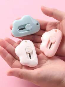 3pcs Mini Cloud Shaped Utility Knife/Box Cutter/Envelope Opener/Envelope Cutter, Portable Cloud Shaped Paper Cutter With Keychain Hole