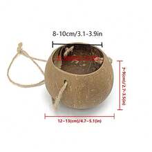 Maceta colgante de cáscara de coco, cáscara de coco natural, pulida a mano, cuerda para colgar, maceta, decoración retro de granja y restaurante, soporte para plantas, maceta para flores, canasta para flores - Café integral - Ver 5