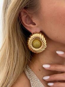 2pcs/Set Bohemian Geometric Circle Textured Fashion Earrings, Luxurious Elegant For Party, Casual, Vacation, Couple Date, Women's Holiday Birthday, Versatile Jewelry Gift - Earring - View 2