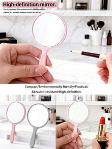 1 pieza/5 piezas/10 piezas/50 piezas Espejo compacto de mano, espejo de maquillaje portátil para bolso, esencial de viaje, espejo de tocador con mango para estudiantes, regalos, viaje, artículos baratos, esencial de viaje - Rosa - Ver 7