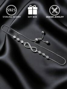 1pc 925 Sterling Silver Infinity Symbol Zirconia Decor Adjustable Bracelet (Eternal Bond Edition), Gift Box, Suitable For Daily Wear And Valentine's Day Gift - Silver - View 5