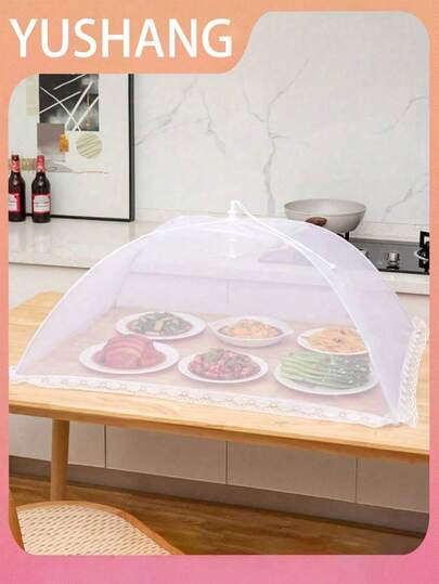 One White Table Cover, A Foldable Table Cover For Preventing Flies, A Household Dust Cover, A Fly-Proof Food Cover For Kitchens And Outdoors