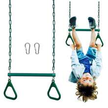 JCH-TECHVIDA Barra de Trapecio Columpio Columpios para el Patio Trasero Barras de Mono y Accesorios para Columpios Incluye una Barra de Trapecio y una Cadena Resistente con Mosquetones de Bloqueo - Verde - Ver 4