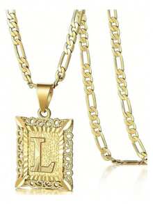 Initial Necklace Square Letter Pendant Necklace Capital Monogram Necklace Alhpabets From A-Z Figaro Chain Necklace - Multicolor - View 27