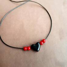 Black Love Pendant, Red Bead Collar Necklace, Adjustable Leather Rope, Women's And Girls' Fashion Jewelry Gifts, Simple Fashion Jewelry For Daily Party Wear - màu đen - Xem 2