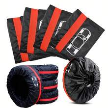 4pcs Adjustable Portable Tire Cover With Woven Handle, Spare Tire Storage Bag, Dust And Scratch Resistant Tire Protector, Easy To Clean Material, Universal Fit - A - View 11