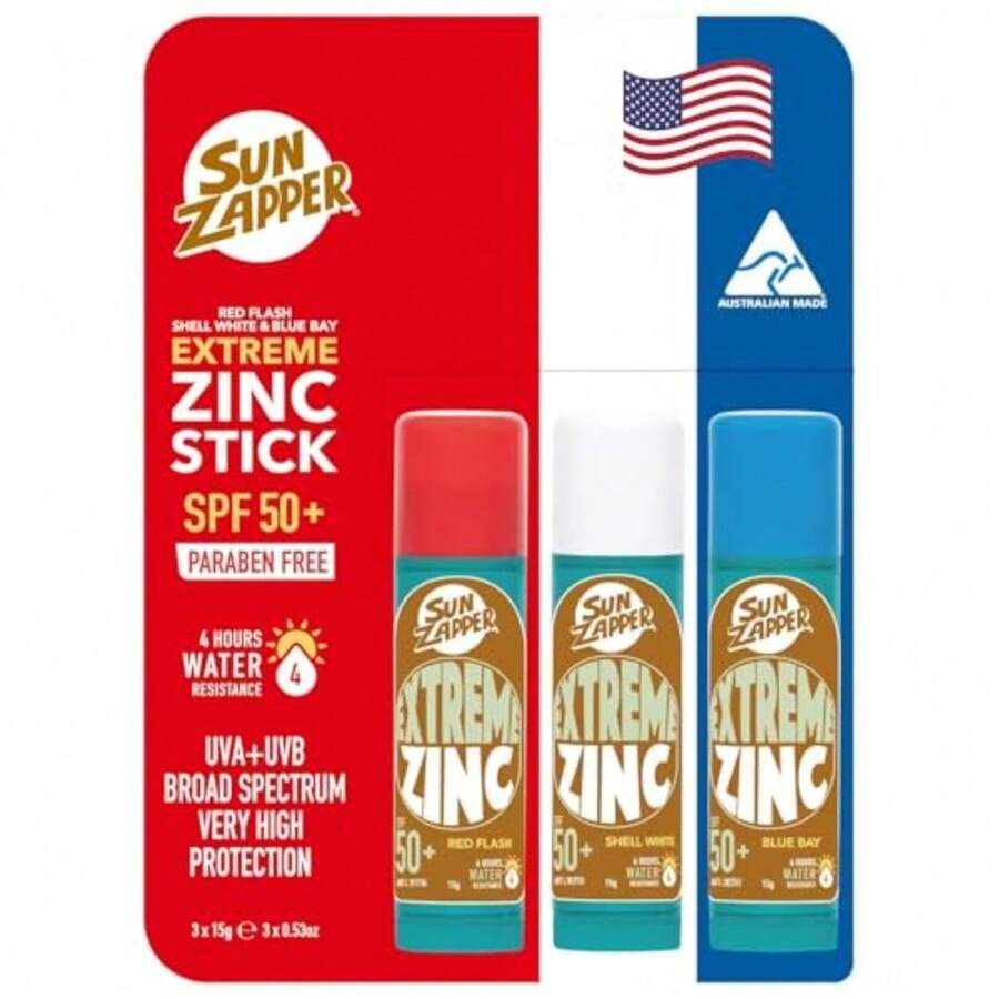 Extreme Sunscreen Zinc Stick - Red White Blue 3-Pack SPF50+ Colored Zinc Oxide Sticks For Face - Made In Australia - As Pic - View 1