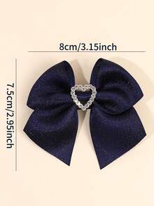 2pcs Navy Blue Hair Bows For Girls Solid Color Hair Bow Clips Ribbon Heart Shape Rhinestone Decor Bow Hair Clips Elegant Fashion Hairpins Simple Bow Barrettes Girls Hair Accessories For Daily Life - 彩色 - 查看 6