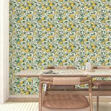 1卷清新柑橘植物自粘墙纸，浅绿色和淡黄色叶子、枝条和果实图案，可移除乙烯基材质，即撕即贴装饰墙贴，复古插画风格墙纸，自然艺术家居装饰贴纸，尺寸17.32 x 393.70英寸，适用于客厅、厨房、卧室、浴室、餐厅、家具翻新，易于安装。 - 彩色 - 查看 5