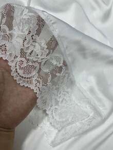 Knee-Length White Satin Contrast Lace Lining Skirt, Opaque Anti-Flashing Lace Trim A-Line Skirt, Matching Underskirt