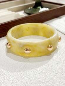 1pc Women's Fashion Bracelet, Handmade Gold Bead & Resin Bracelet, Suitable For Daily Wear - Wide Resin Bangle With Gold Beads - View 7