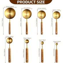 8pcs Measuring Cup & Spoon Set | Wooden Handle Design, Metric & Imperial Units, Polished Silver Surface, Suitable For Cooking And Baking - Silver - View 15