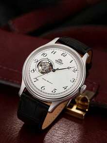 Orient Men's Automatic Mechanical Watch, Open Heart White Dial Leather Strap 30M Waterproof Wristwatch RA-AG0014S10B - White - View 5