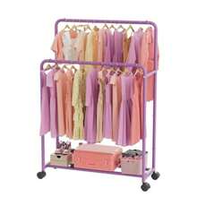Simple Trending - Perchero de ropa doble con ruedas estante de metal enrollable para colgar dorado - Morado - Ver 7
