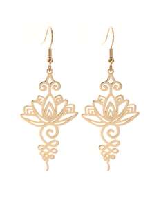 1 Pair Of Fashionable Hollow Lotus Inspired Hook Earrings Simple Geometric Pattern Lucky Pendant Earrings Banquet Men And Women Jewelry - Fashion - View 9