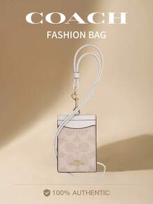 Coach Vertical Leather ID Badge Card Holder With Clear ID Window Credit Badge Holder With Two Credit Card Slots And Detachable Neck Lanyard Strap - Sand Color - View 1