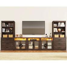 4-Piece Farmhouse Entertainment Center: 157" Wide Wall Unit For TVs Up To 100" With Bookshelves, Doors, Drawer, And Media Console - View 2