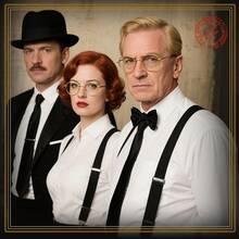 9件套1920年代男士服装配饰套装 - 复古黑帮西装裙，含帽子、领结、眼镜和吊带 - 完整的咆哮的二十年代装扮，适合主题派对、化装舞会和地下酒吧活动 - 彩色 - 查看 4