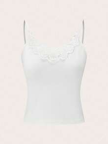 2pcs Women's Summer Casual Versatile Solid Color Contrast Lace Slim Fit Camisole - Black - View 3