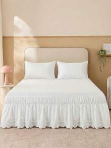 1pc Pink Ruffled Embroidered Bed Skirt, Minimalist Classic Style, Comfortable Breathable Polyester Fabric, Suitable For All Seasons, Ideal For Bedroom Decor And Home Furnishing, Ruffle Trim Bedding, Minimalist Decor, Bed Skirt Design, Neutral Tone, Seasonal Home Decor - Multicolor - View 3