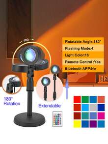 3 Pcs Remote Control Romantic Sunset Projection Lamp, 16 Color Modes Remote Switch, 180° Rotation, Large Expandable, USB Powered Sunset Projection Light, Suitable For Photography/Selfie, Party, Living Room, Bedroom, Wedding Decor (Small/Medium/Large) - Multicolor - View 6