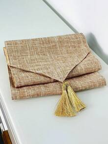 1 pieza Camino de mesa de unicolor simple de imitación de lino con impresión digital y flecos de doble capa, adecuado para cocina, comedor, bar, cafetería, uso doméstico diario, decoración de fiesta festiva, 30*180cm/30*200cm - Multicolor - Ver 10