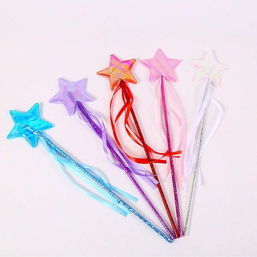 Fairy Princess Magic Star Wand With Ribbons - Plastic, General Party And Ceremony Prop, Non-Electrical Cosplay Accessory, Multipurpose Decorative Stick For Events - 1 Piece/Set - Multicolor - View 1