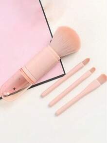 4 piezas Kit de brochas de maquillaje 4 en 1, brochas faciales para iluminación, mini brocha de sombra de ojos, brocha de maquillaje con mango retráctil, brocha mini portátil de viaje para polvos sueltos, herramientas de brochas de maquillaje - Multicolor - Ver 3