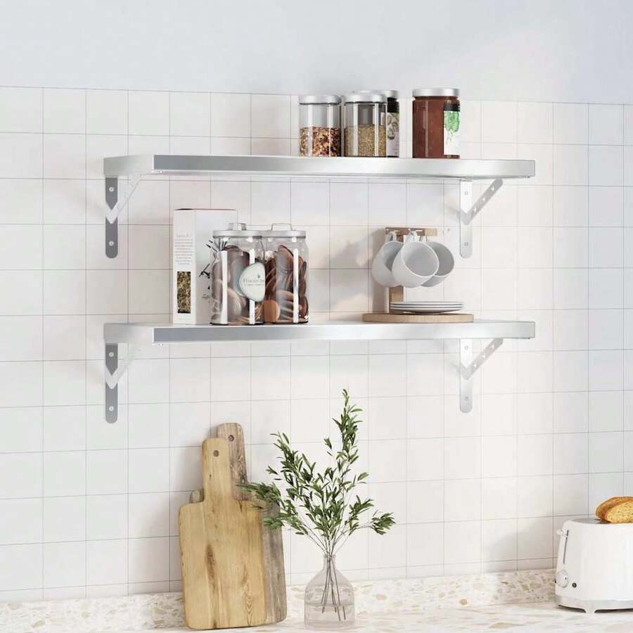 vidaXL Étagères murales 2 pcs 75x23,5 cm acier argenté inoxydable - Argent - Voir 1