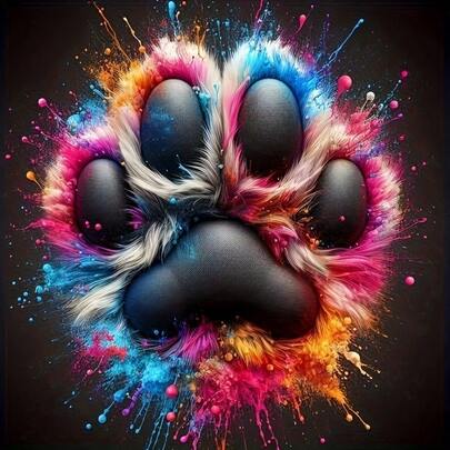 7色小狗爪印无框DIY钻石画套装，5D马赛克圆形人造钻石画，DIY钻石画工艺墙饰